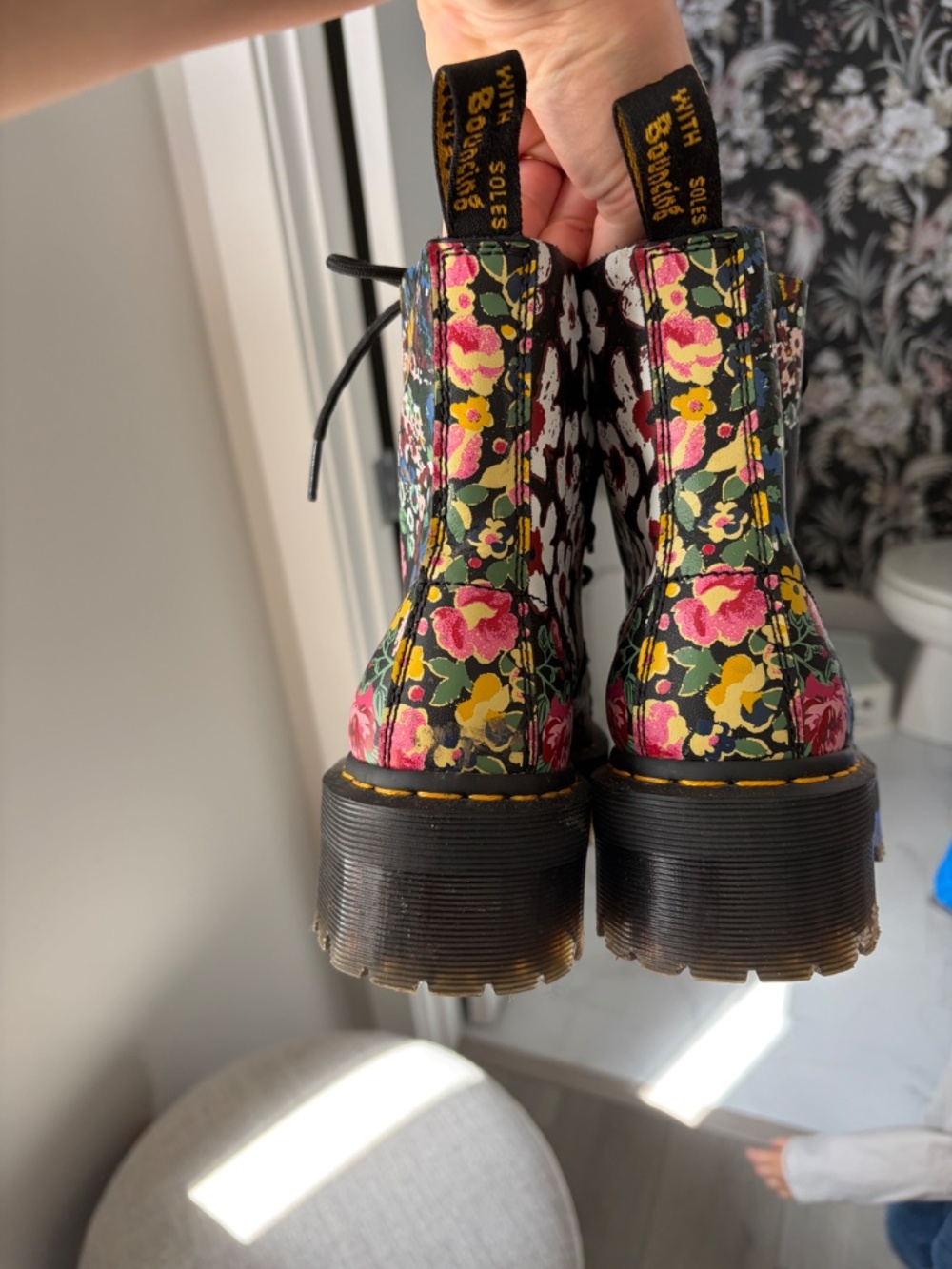 Dr. Martens Women's Sinclair Floral Mash Up Leather Platform Boots - Picture 4 of 5